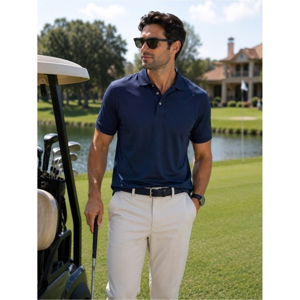 Ben Hogan Performance Mens Navy Blue Textured Golf Polo Shirt Small